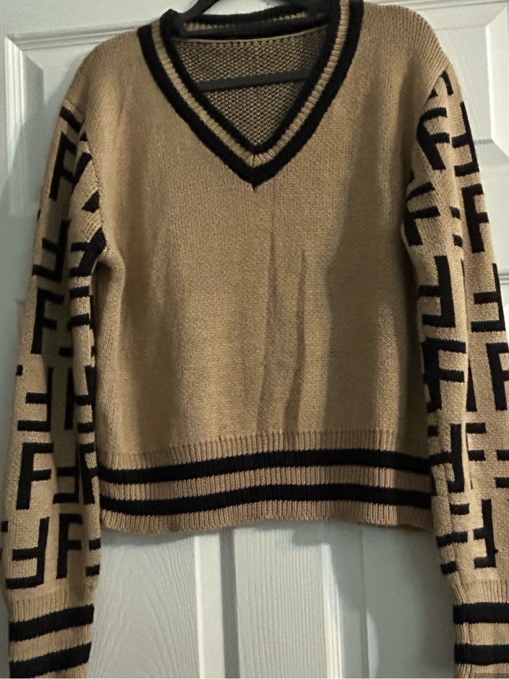 Knit Monogram V‑Neck Sweater